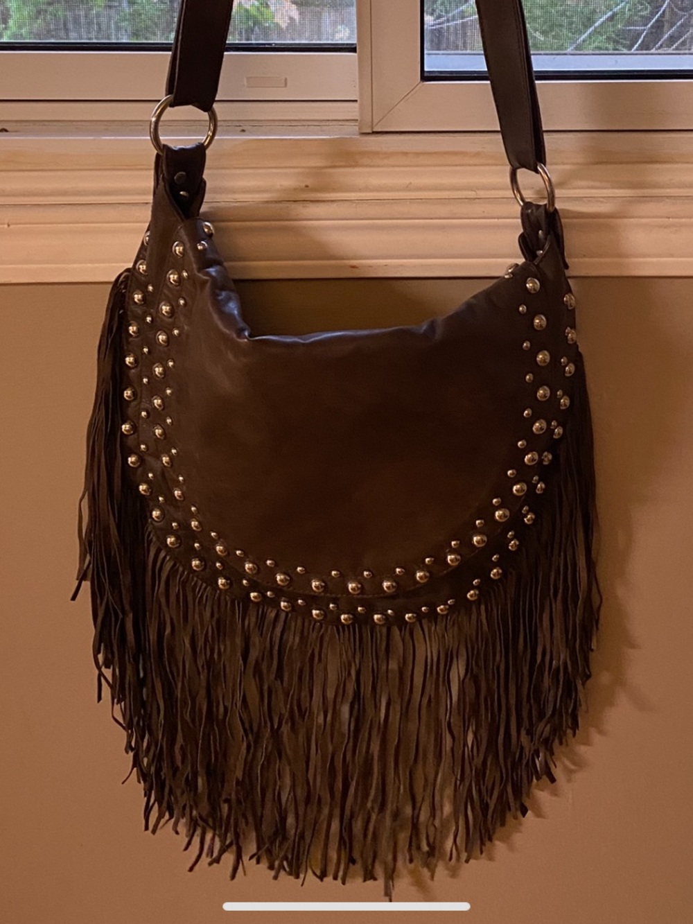 Vintage Zara Brown Fringed Studded Crossbody Bag